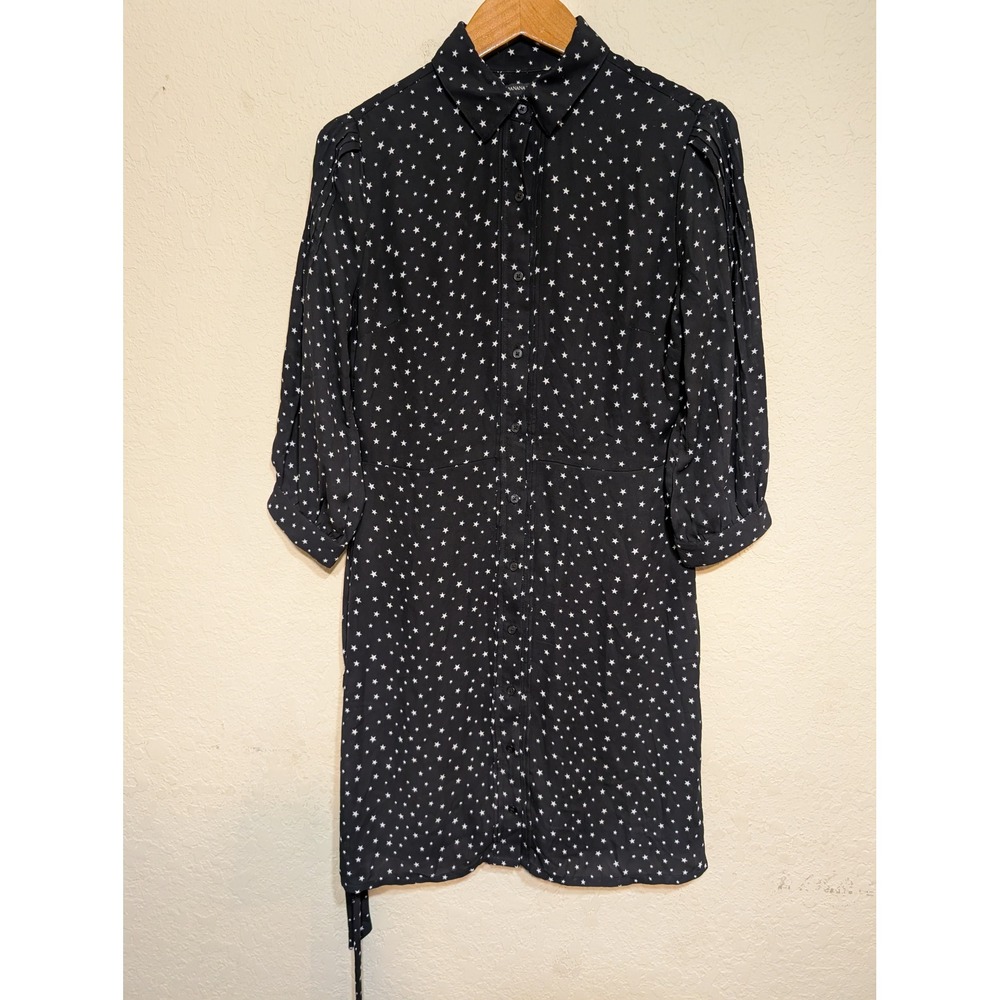 Banana Republic Dress Size 4‎ Black White Star Print Shirt Dress Tie Waist